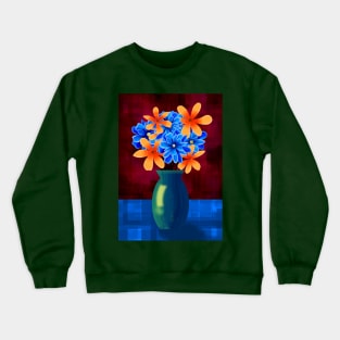 Vase of Blue and Orange Flowers Crewneck Sweatshirt